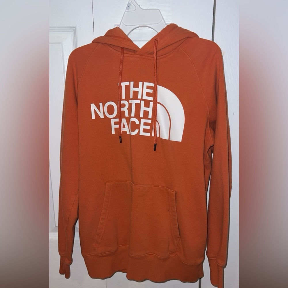 North face hoodie, orange, women’s small